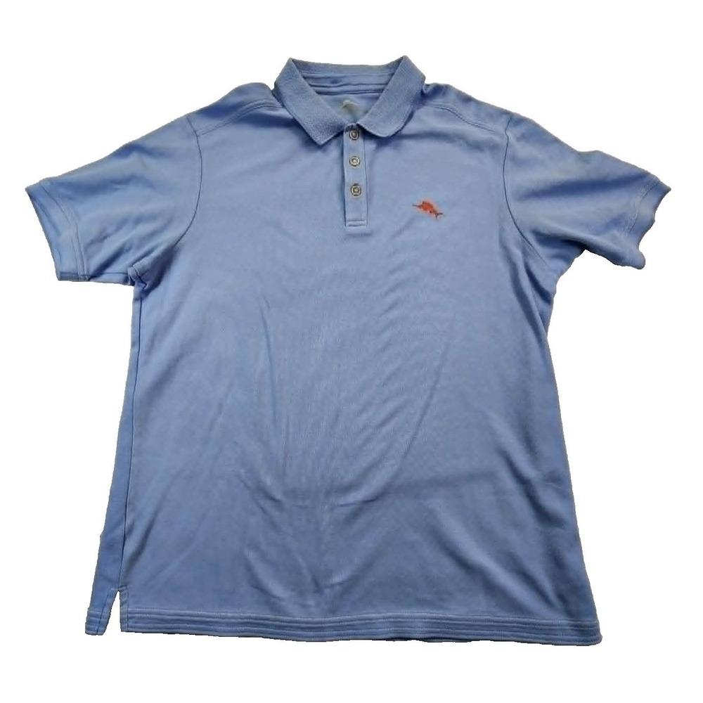 Tommy Bahama Polo Shirt Blue Mens L Short Sleeve Supima Cotton Blend Marlin Logo